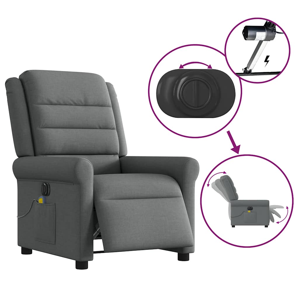 Fauteuil inclinable de massage électrique gris foncé tissu - XIOS