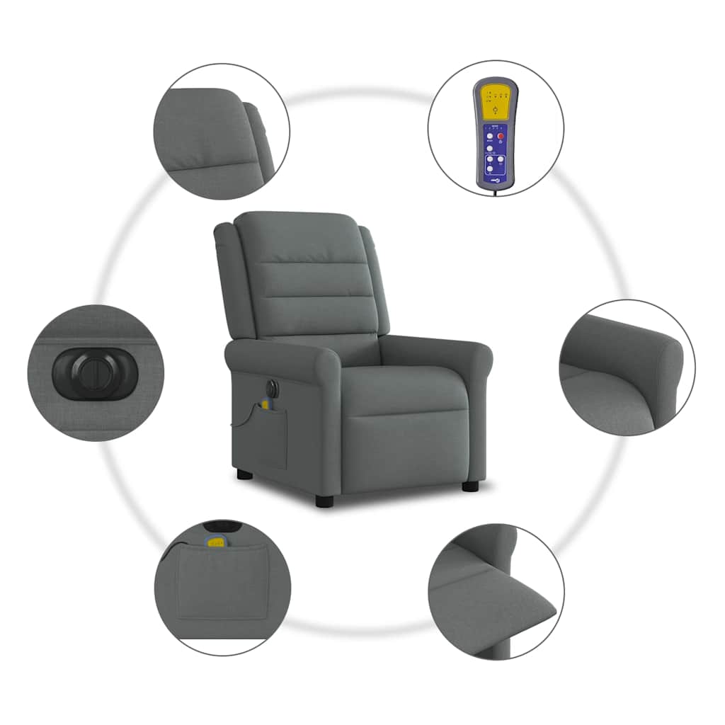 Fauteuil inclinable de massage électrique gris foncé tissu - XIOS