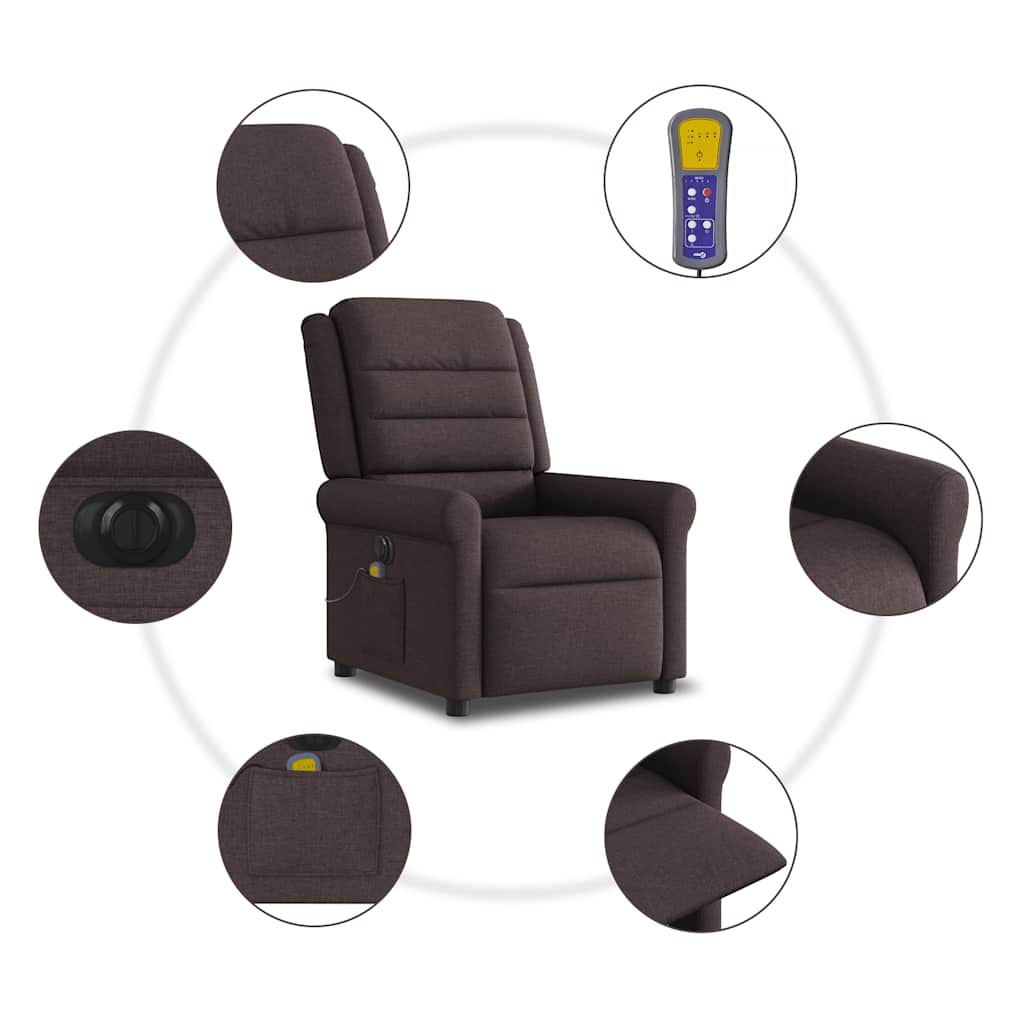 Fauteuil de massage inclinable électrique Marron foncé Tissu - XIOS