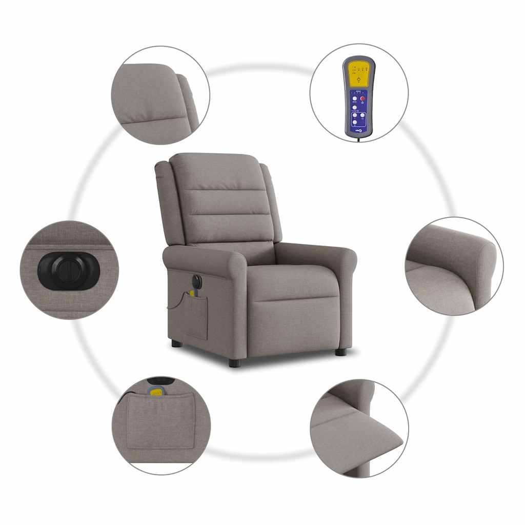 Fauteuil de massage inclinable électrique Taupe Tissu