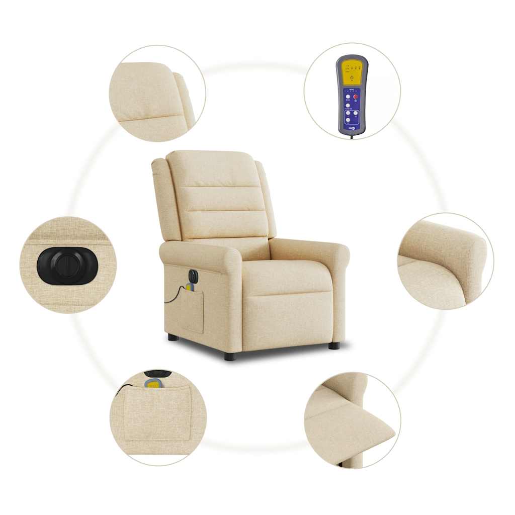 Fauteuil inclinable de massage électrique crème tissu - XIOS