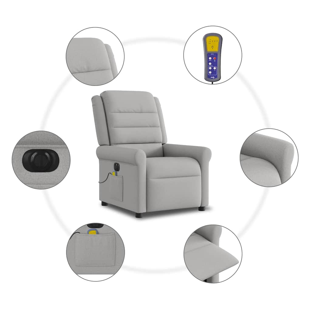 Fauteuil de massage inclinable électrique gris nuage tissu - XIOS