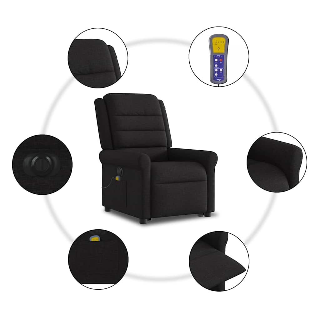 Fauteuil inclinable de massage électrique Noir Tissu