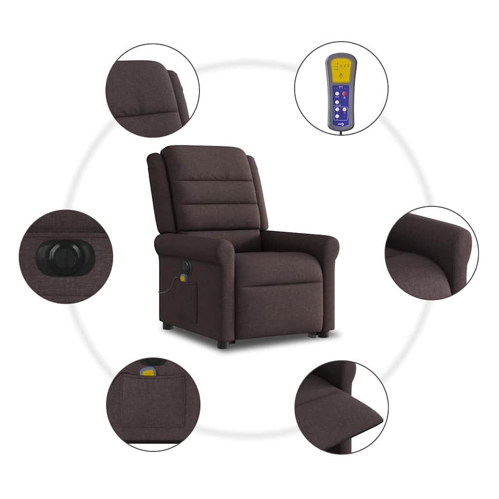 Fauteuil inclinable de massage électrique Marron foncé Tissu