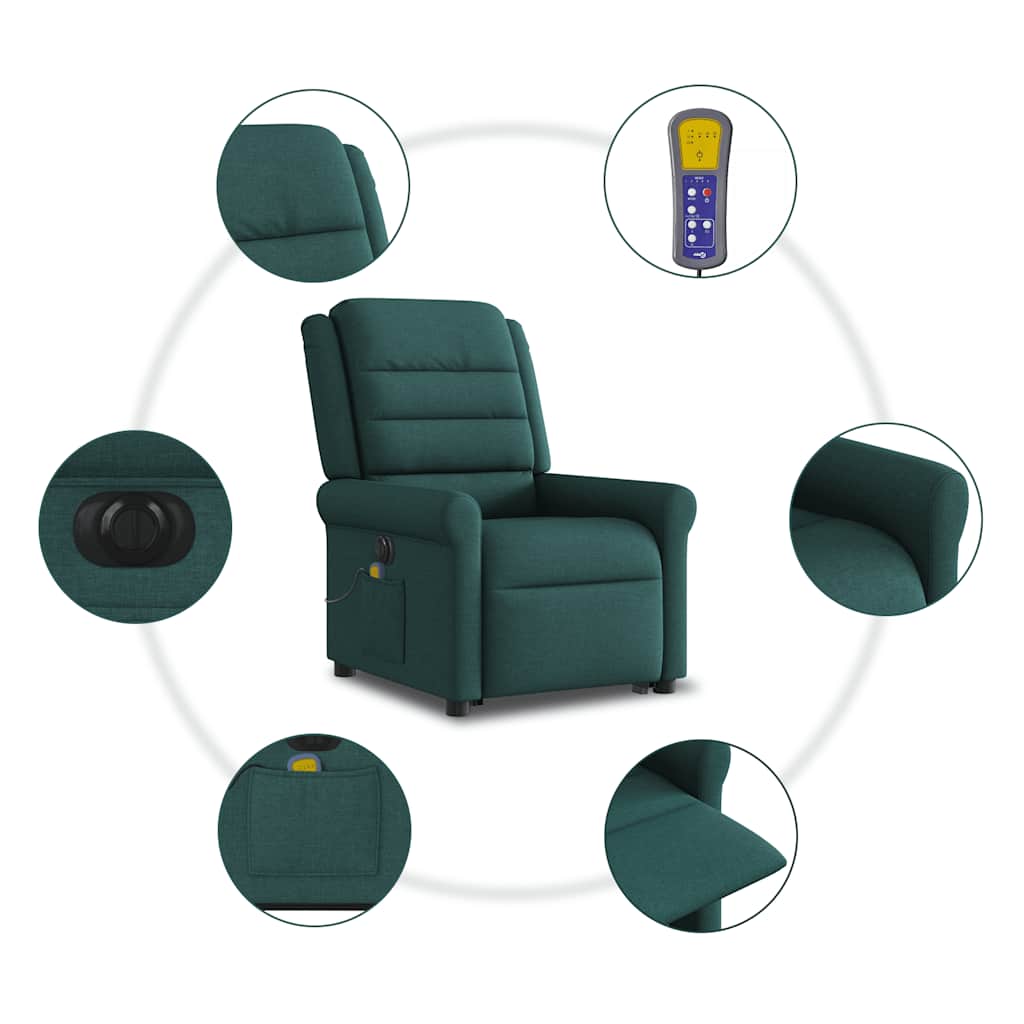 Fauteuil inclinable de massage électrique Vert foncé Tissu