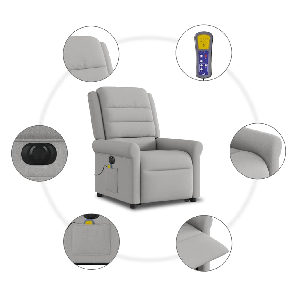 Fauteuil inclinable de massage électrique gris nuage tissu - XIOS