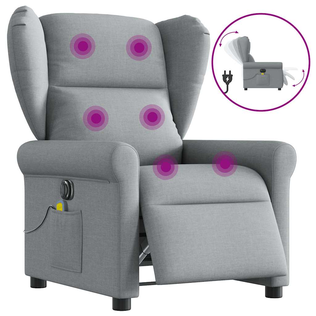 Fauteuil de massage inclinable électrique gris clair tissu