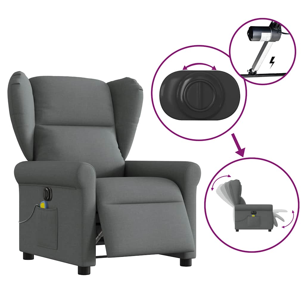 Fauteuil inclinable de massage électrique gris foncé tissu - XIOS