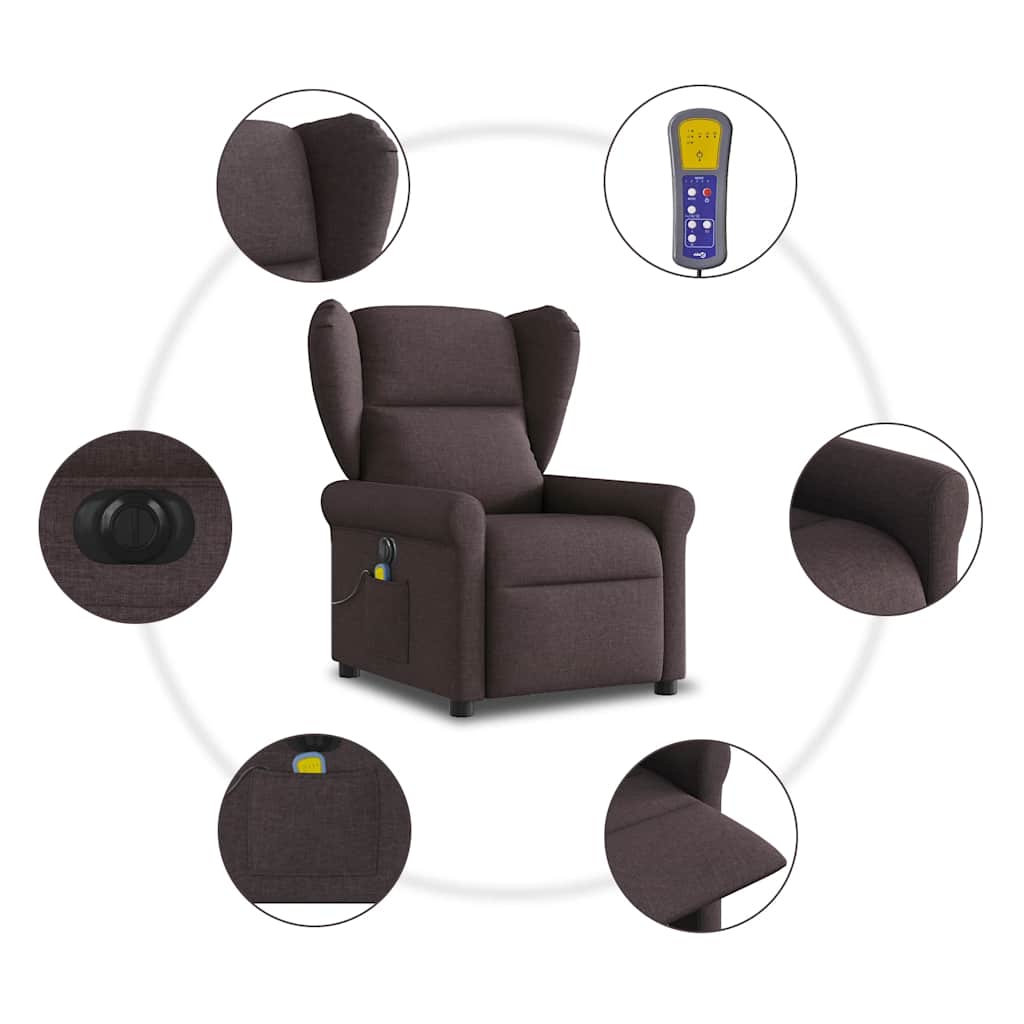 Fauteuil de massage inclinable électrique Marron foncé Tissu - XIOS