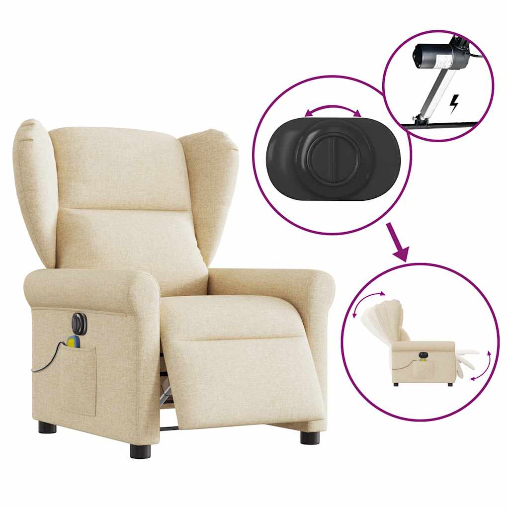 Fauteuil inclinable de massage électrique crème tissu - XIOS