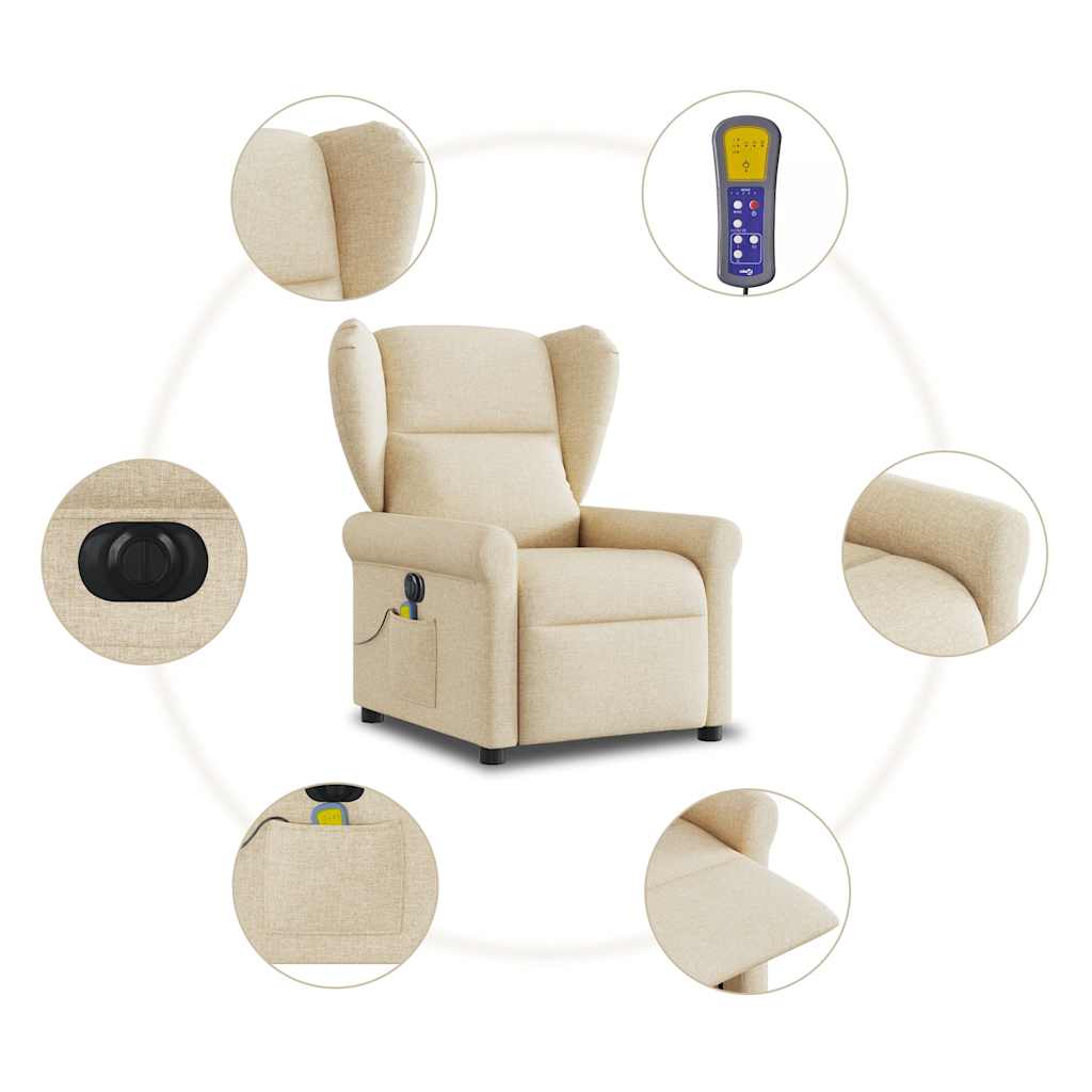 Fauteuil inclinable de massage électrique crème tissu - XIOS