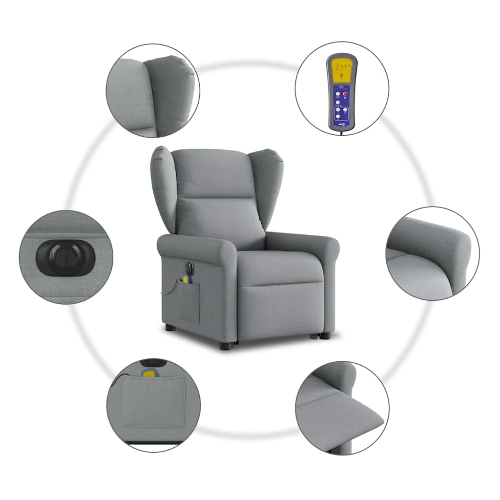 Fauteuil inclinable de massage électrique Gris clair Tissu