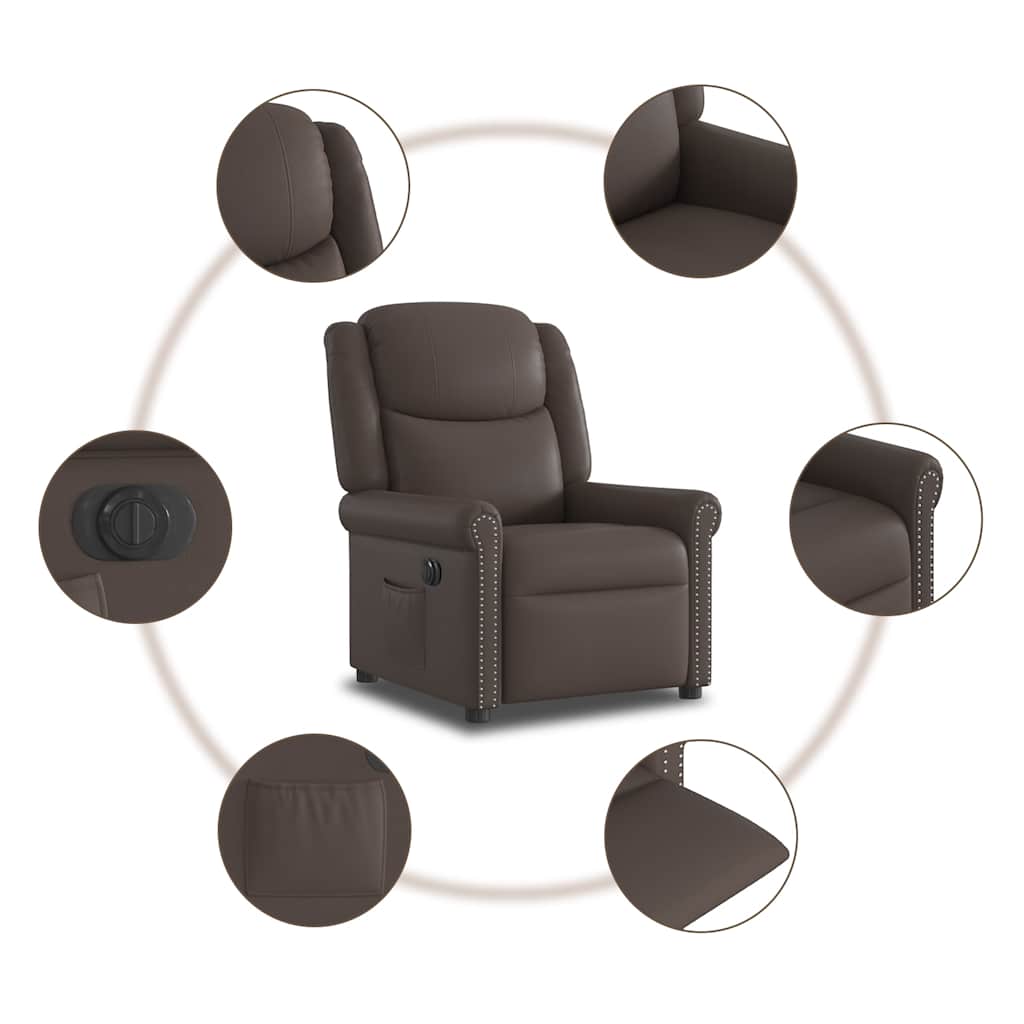 Fauteuil inclinable électrique Marron brillant Similicuir