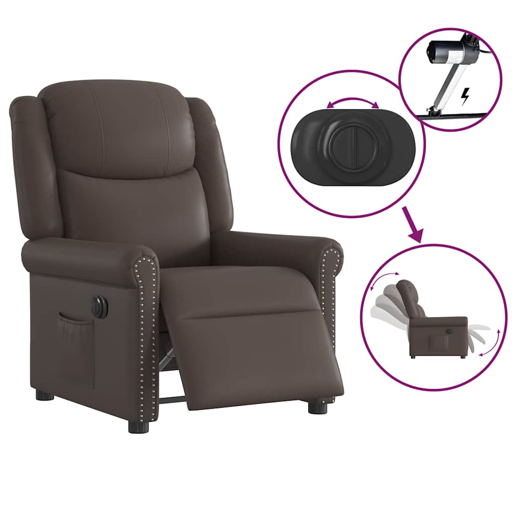 Fauteuil inclinable électrique Marron brillant Similicuir