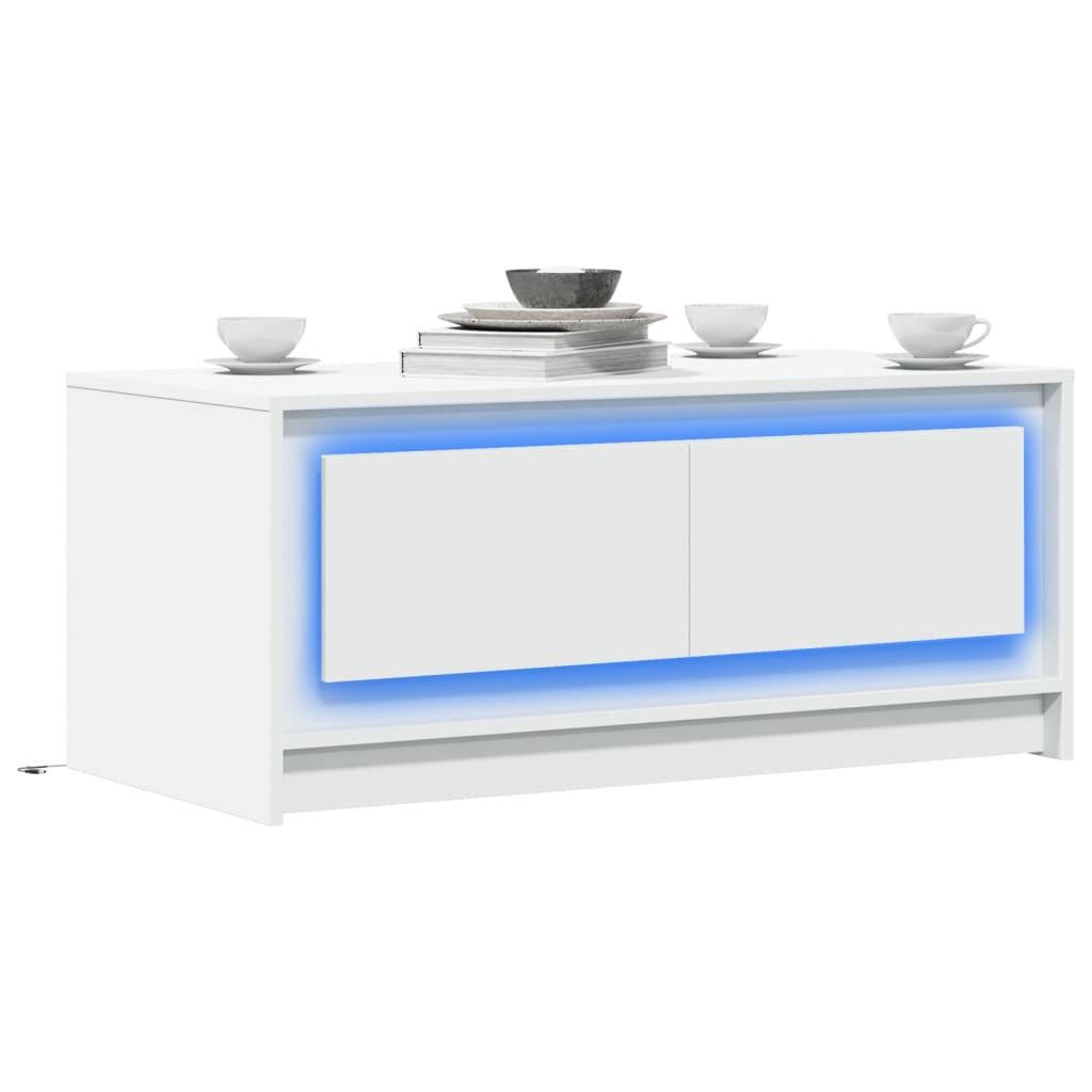 Table basse avec lumières LED blanc bois d'ingénierie - XIOS