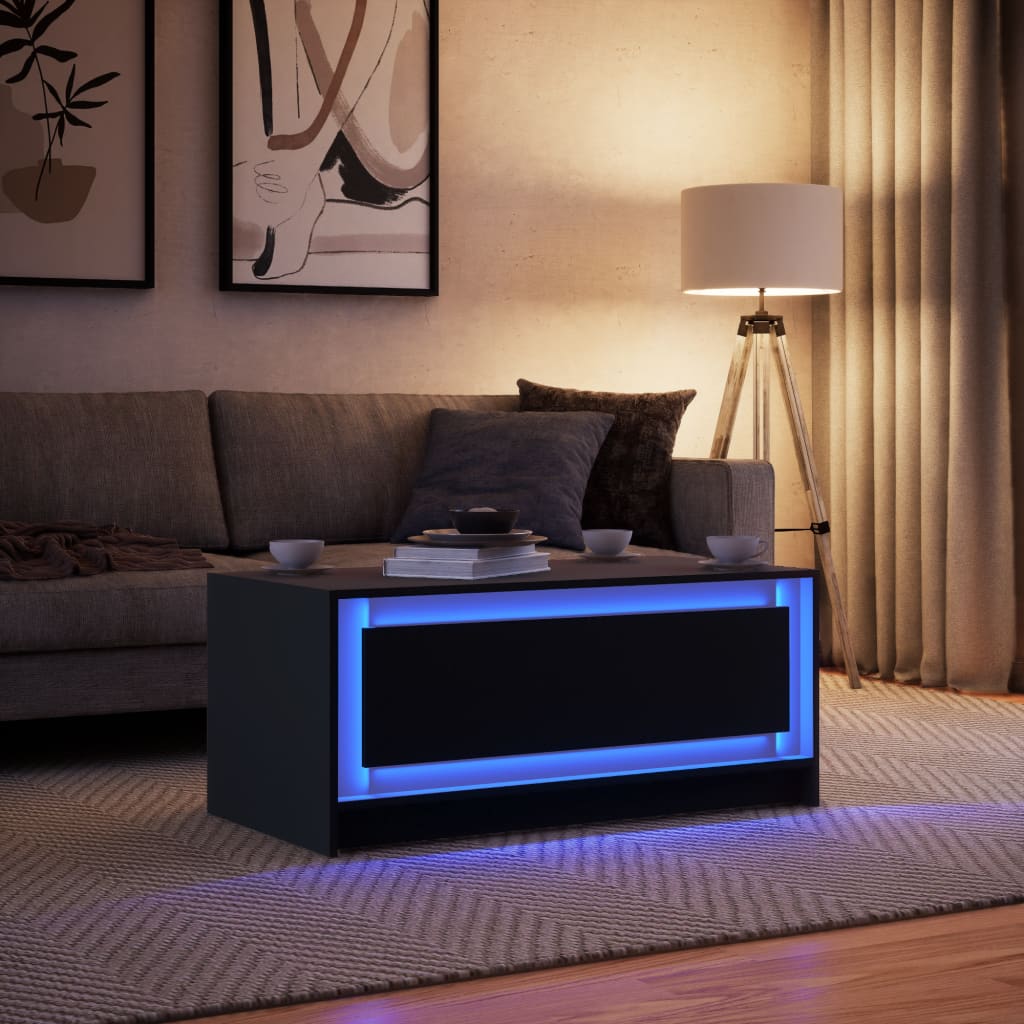 Table basse avec lumières LED noir bois d'ingénierie - XIOS