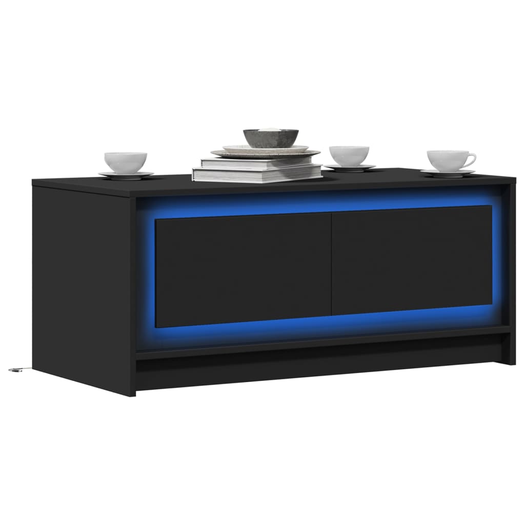 Table basse avec lumières LED noir bois d'ingénierie - XIOS