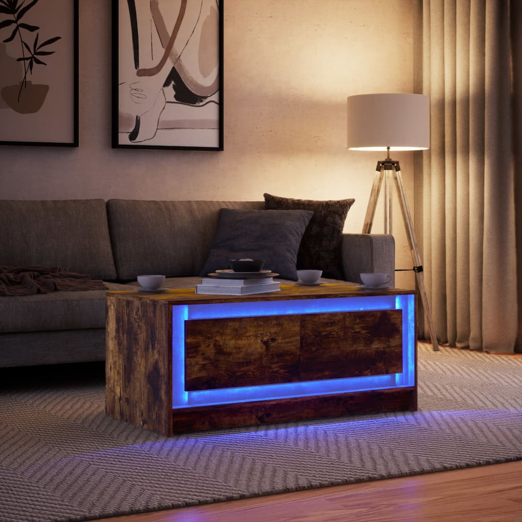 Table basse avec lumières LED chêne fumé ois d'ingénierie - XIOS