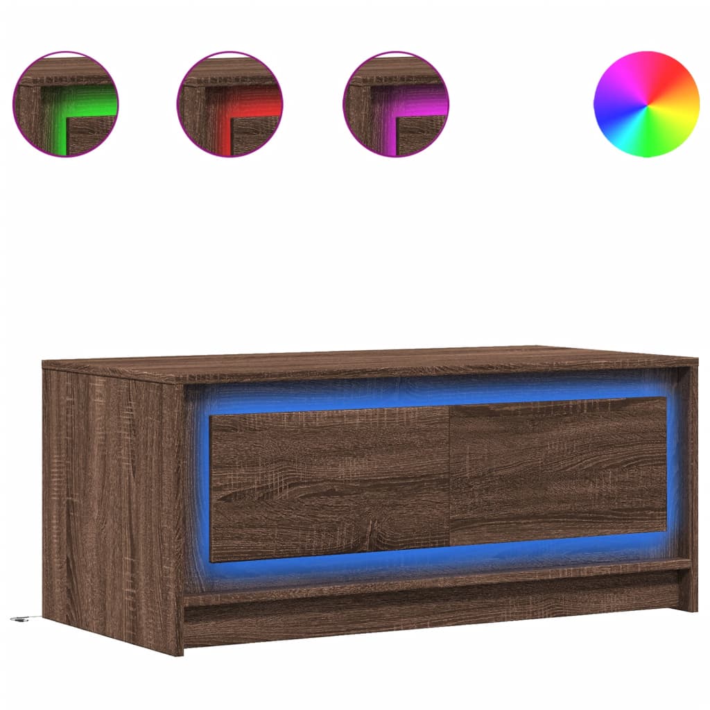 Table basse avec lumières LED chêne marron bois d'ingénierie - XIOS