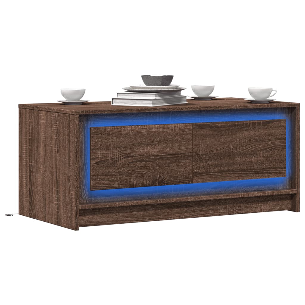 Table basse avec lumières LED chêne marron bois d'ingénierie - XIOS