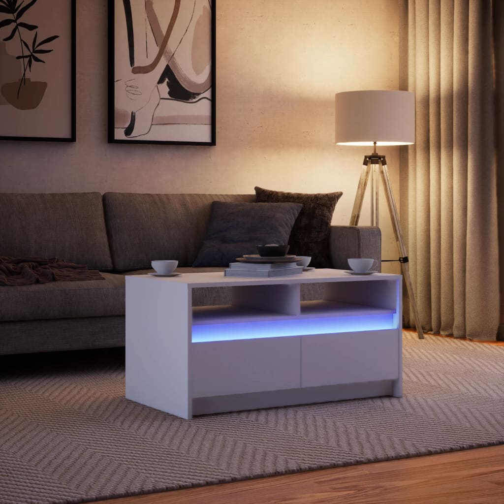 Table basse avec lumières LED blanc bois d'ingénierie - XIOS