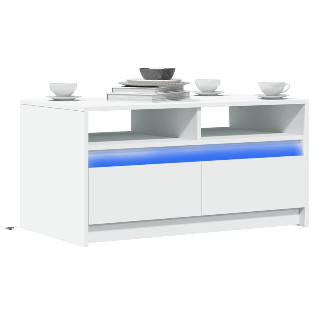 Table basse avec lumières LED blanc bois d'ingénierie - XIOS