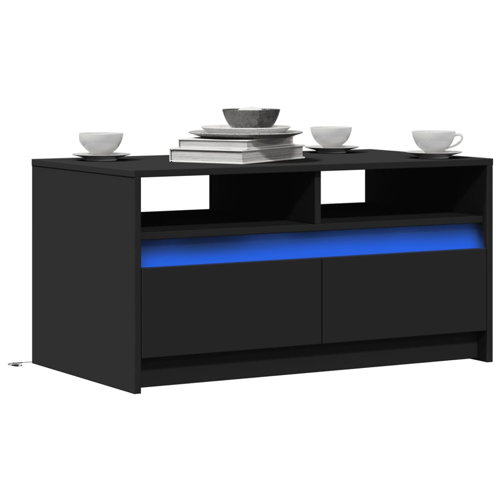 Table basse avec lumières LED noir bois d'ingénierie - XIOS