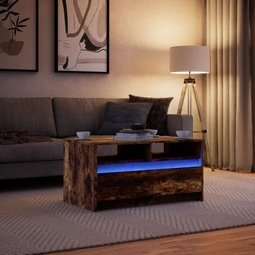 Table basse avec lumières LED chêne fumé ois d'ingénierie - XIOS