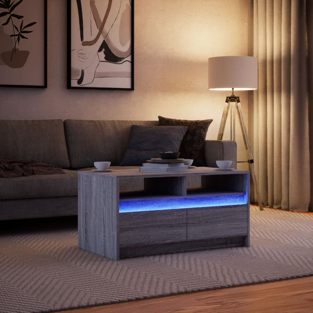 Table basse avec lumières LED sonoma gris bois d'ingénierie - XIOS