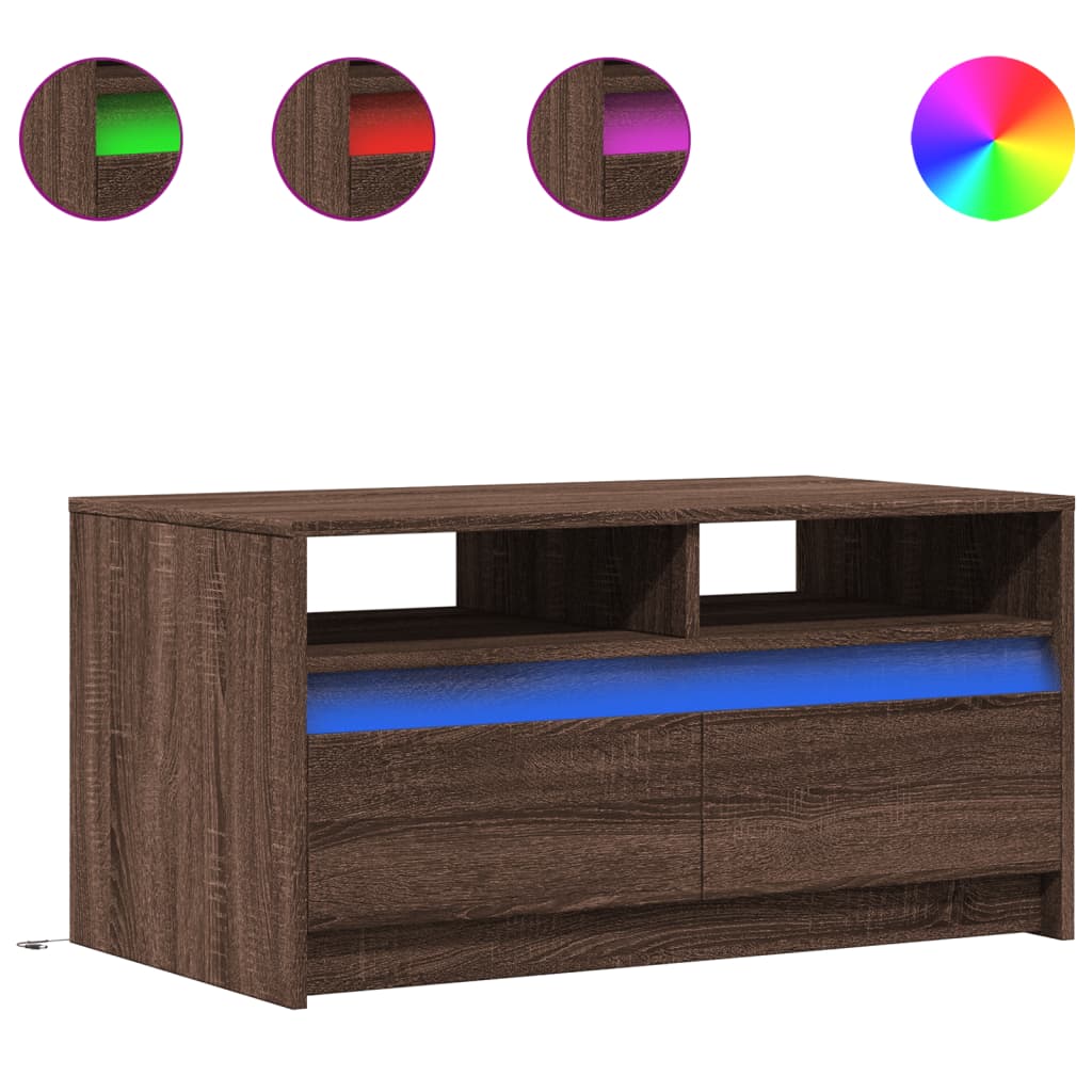 Table basse avec lumières LED chêne marron bois d'ingénierie - XIOS