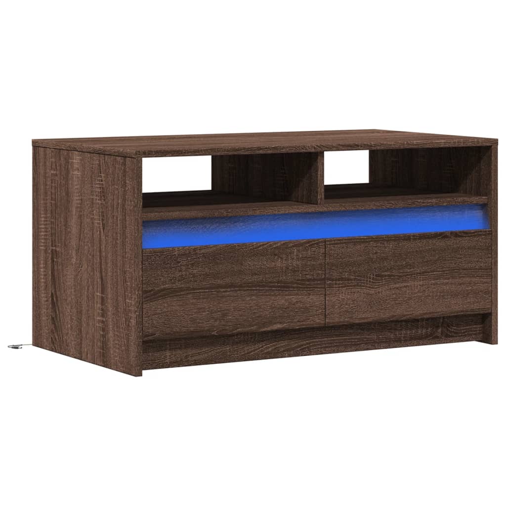 Table basse avec lumières LED chêne marron bois d'ingénierie - XIOS