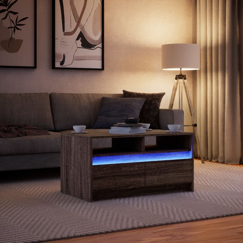 Table basse avec lumières LED chêne marron bois d'ingénierie - XIOS