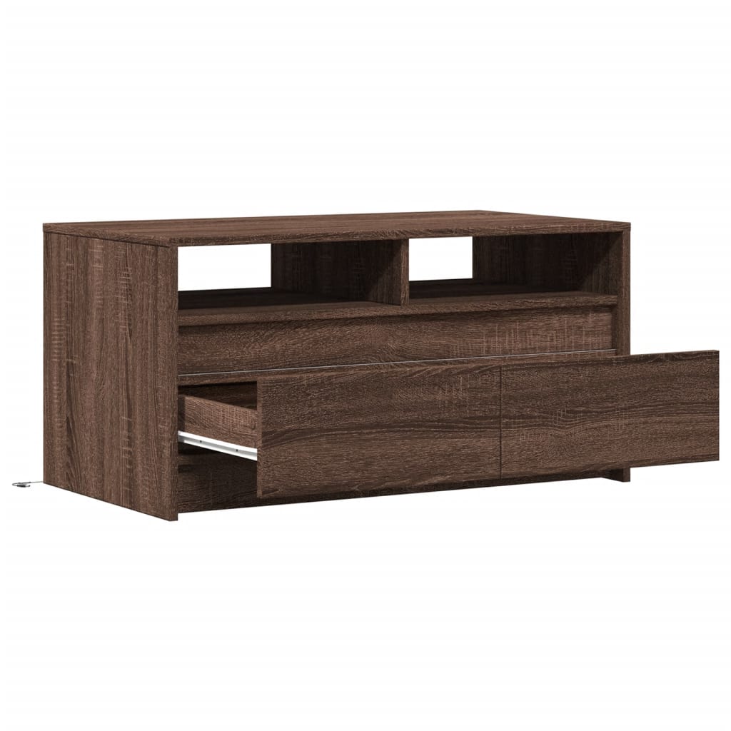Table basse avec lumières LED chêne marron bois d'ingénierie - XIOS
