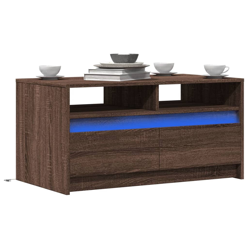 Table basse avec lumières LED chêne marron bois d'ingénierie - XIOS