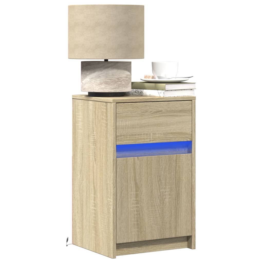 Armoire de chevet avec lumières LED chêne sonoma - XIOS