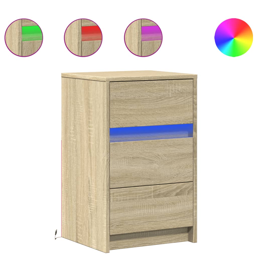 Armoire de chevet avec lumières LED chêne sonoma - XIOS