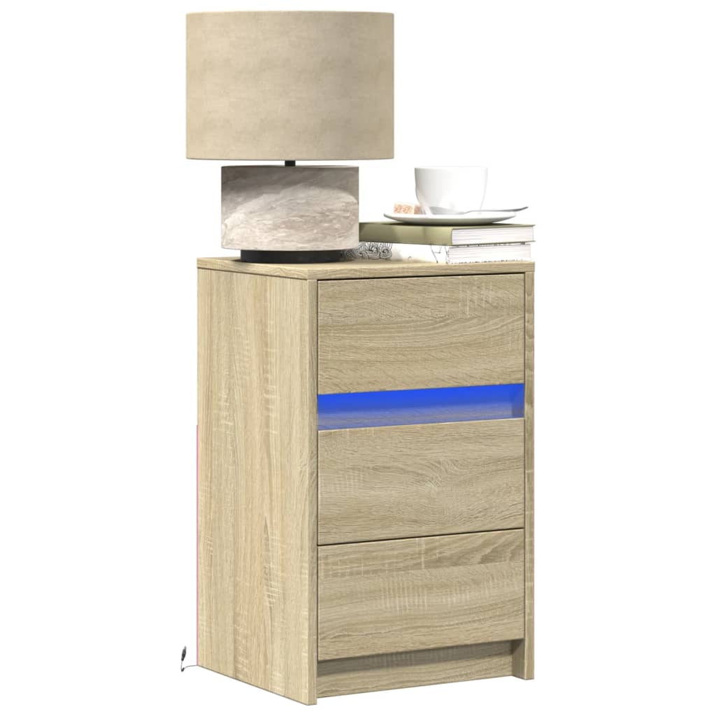 Armoire de chevet avec lumières LED chêne sonoma - XIOS
