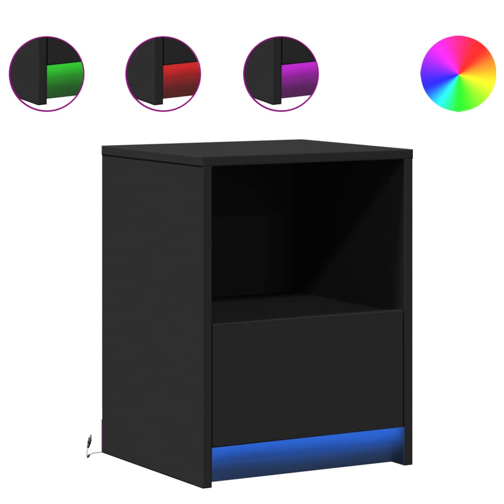 Armoires de chevet et lumières LED 2 pcs noir bois d'ingénierie - XIOS