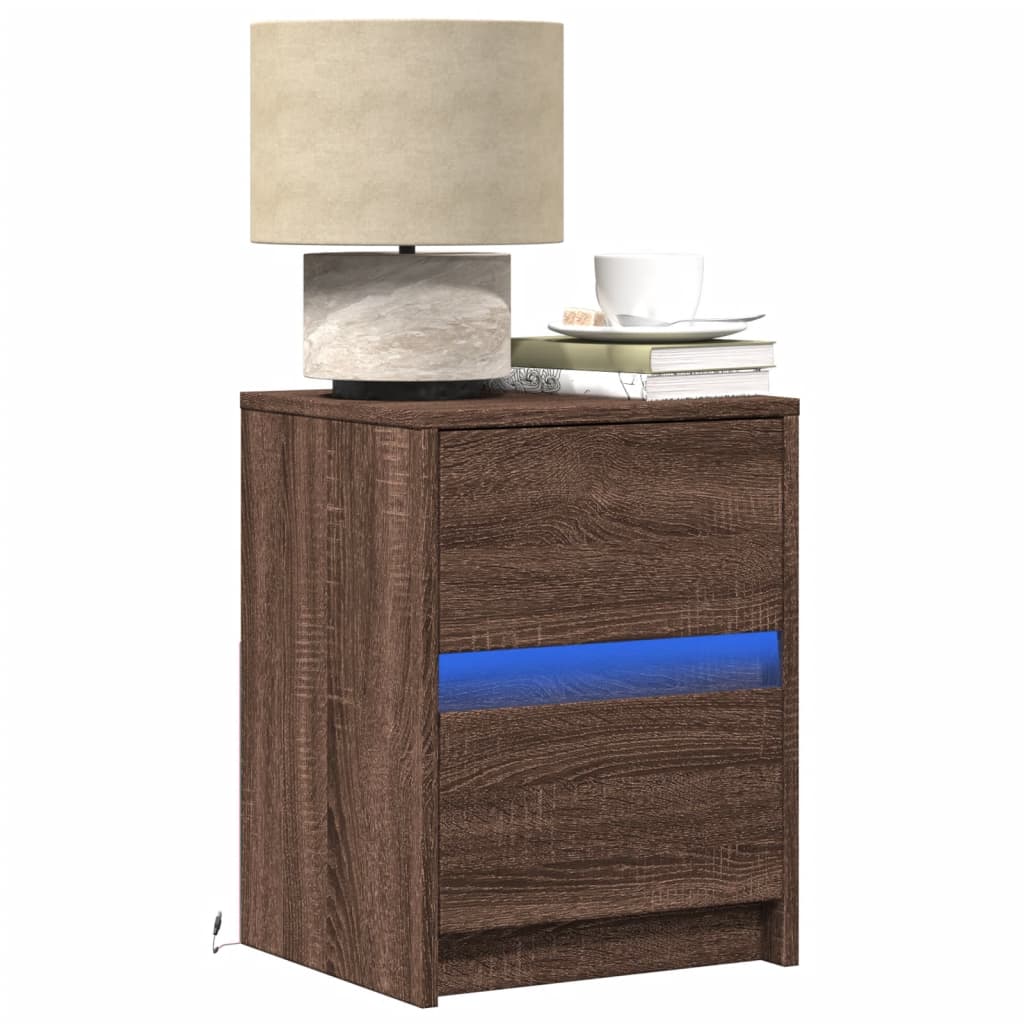 Armoire de chevet et lumières LED chêne marron bois ingénierie - XIOS