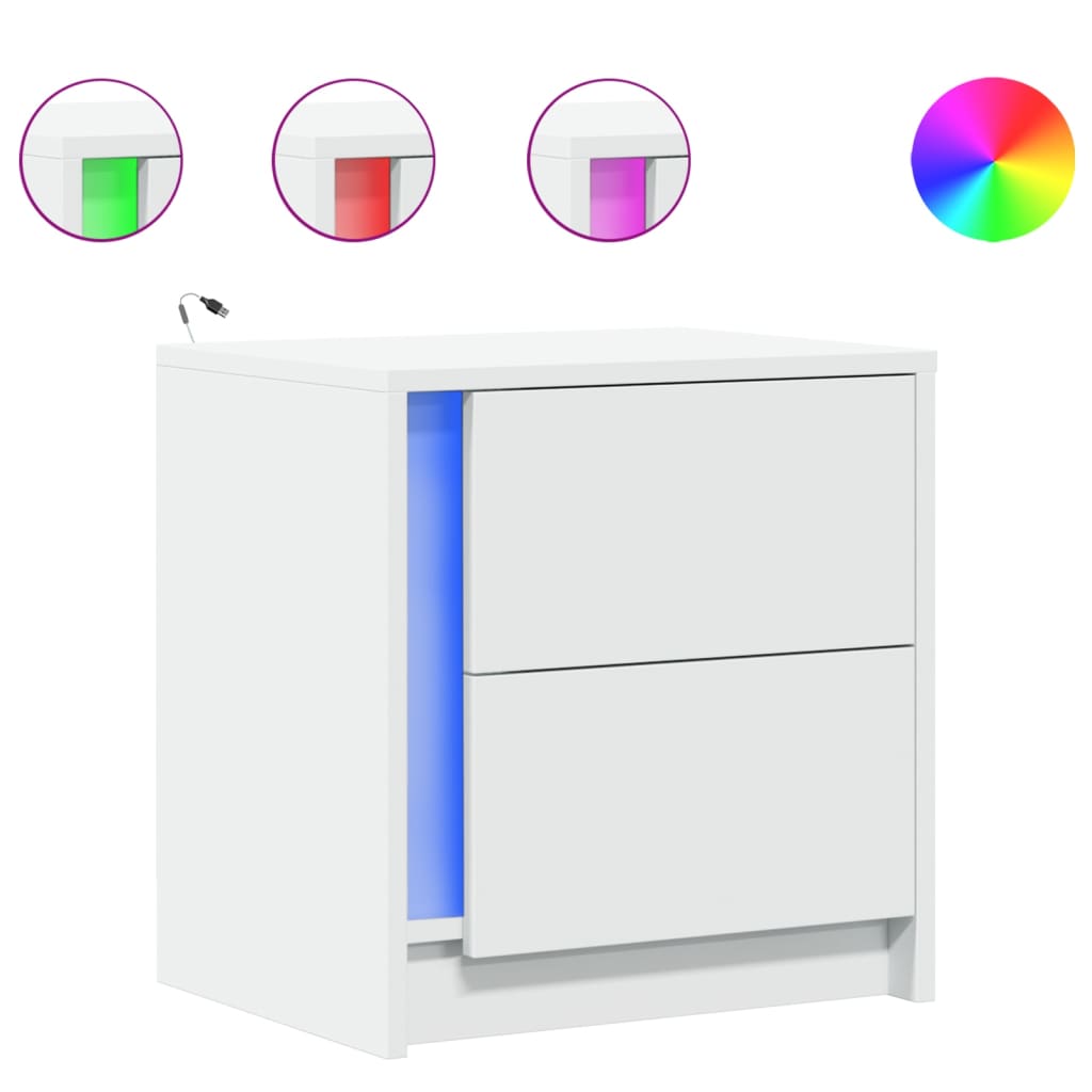 Armoire de chevet avec lumières LED blanc bois d'ingénierie - XIOS