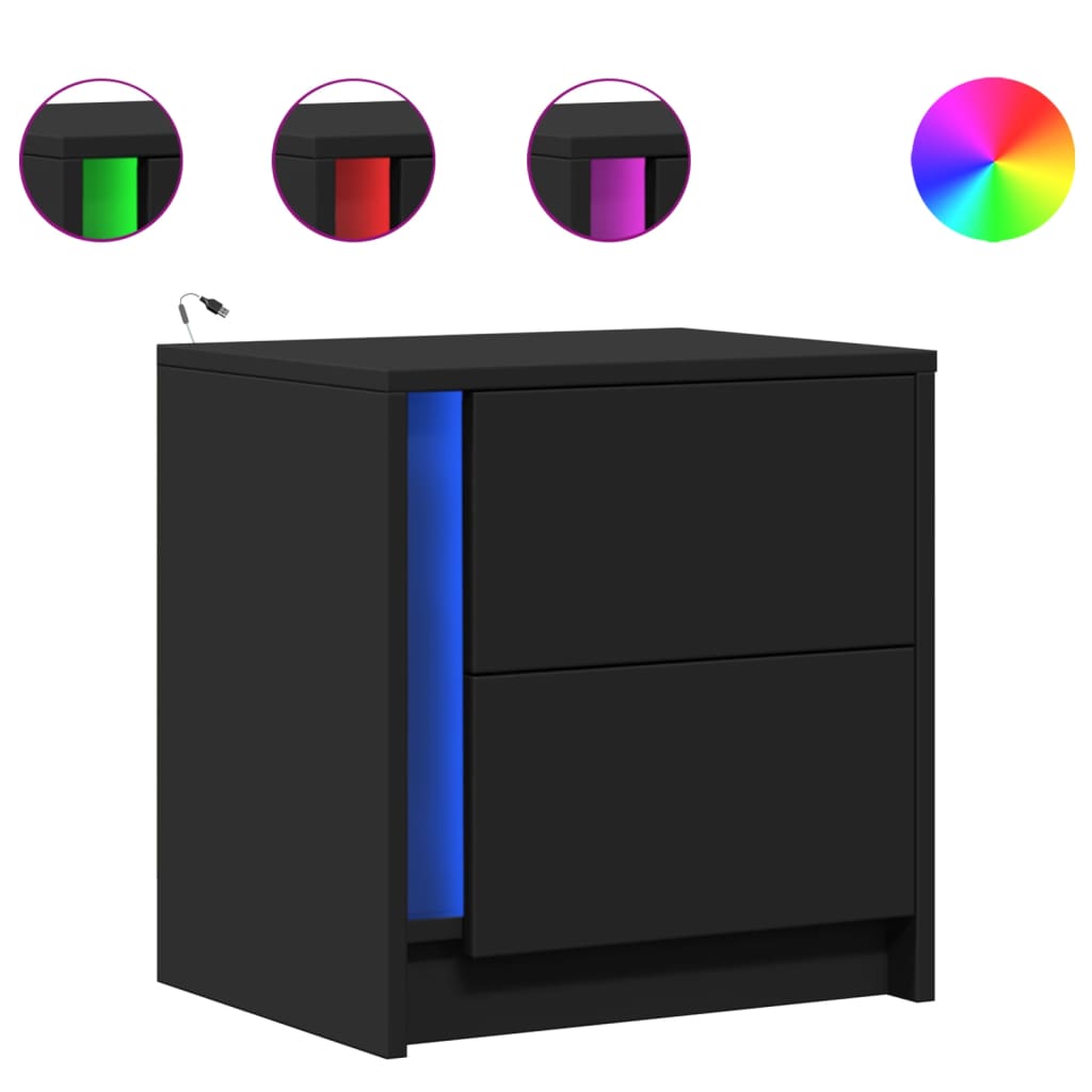 Armoires de chevet et lumières LED 2 pcs noir bois d'ingénierie - XIOS