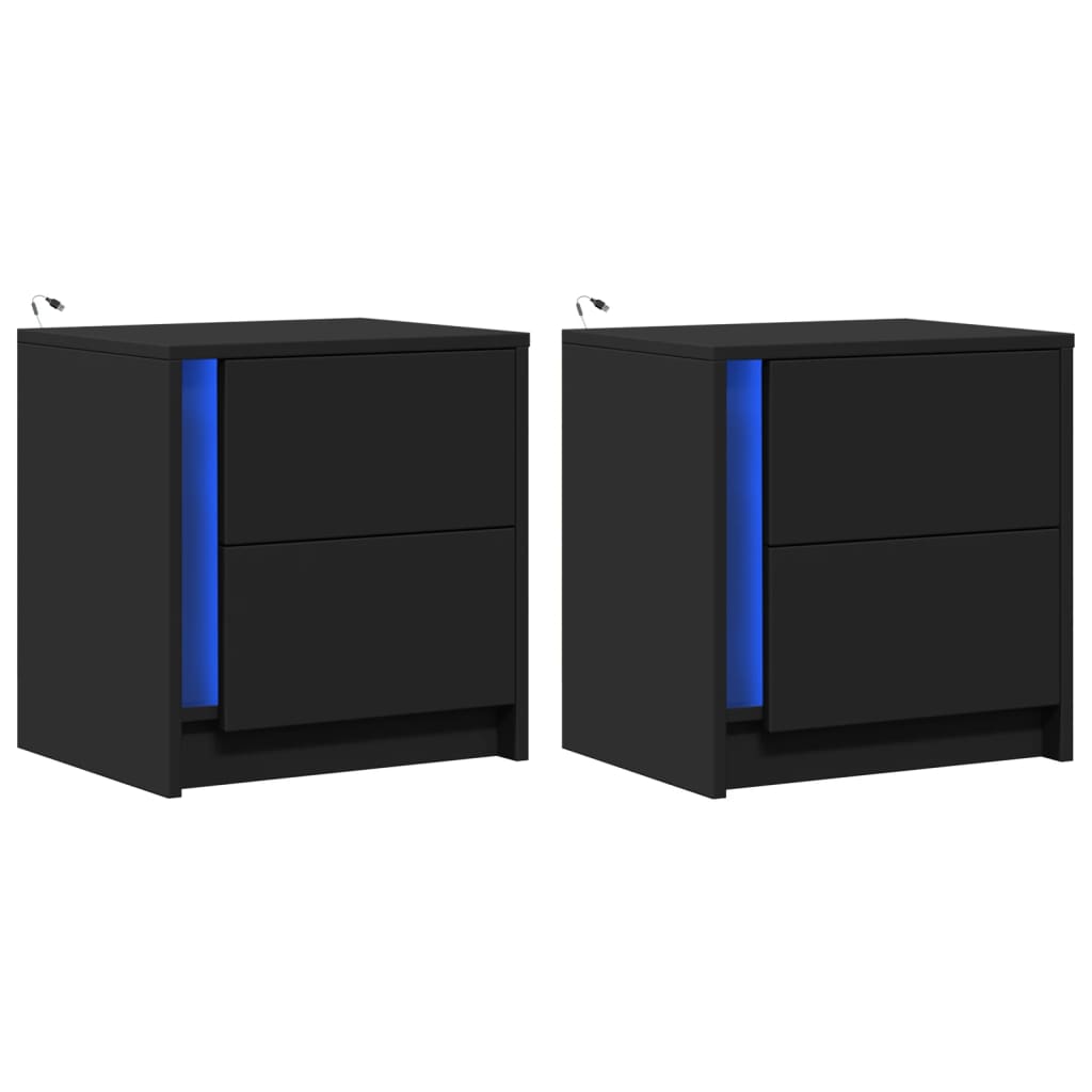 Armoires de chevet et lumières LED 2 pcs noir bois d'ingénierie - XIOS