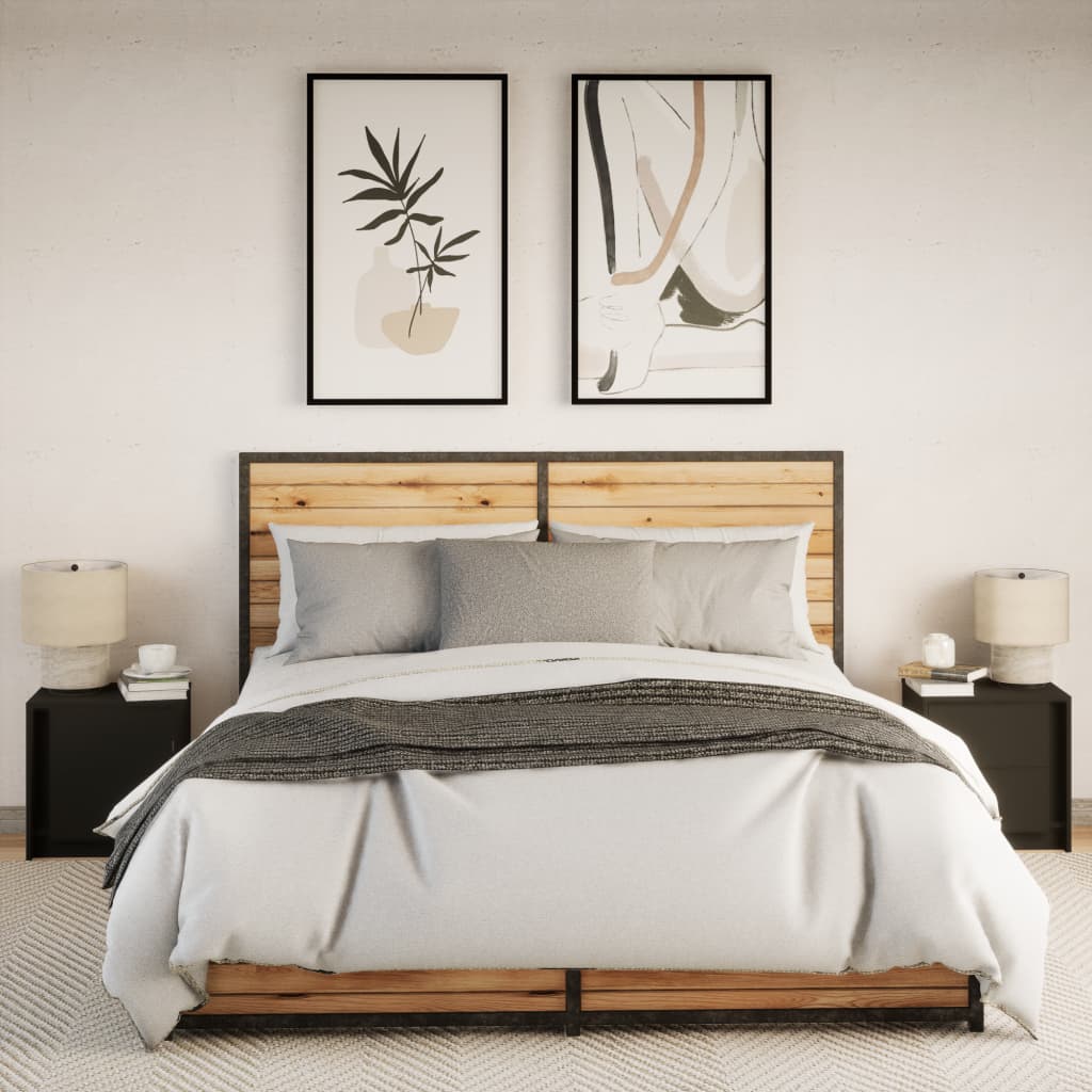 Armoires de chevet et lumières LED 2 pcs noir bois d'ingénierie - XIOS