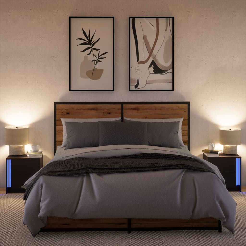 Armoires de chevet et lumières LED 2 pcs noir bois d'ingénierie - XIOS
