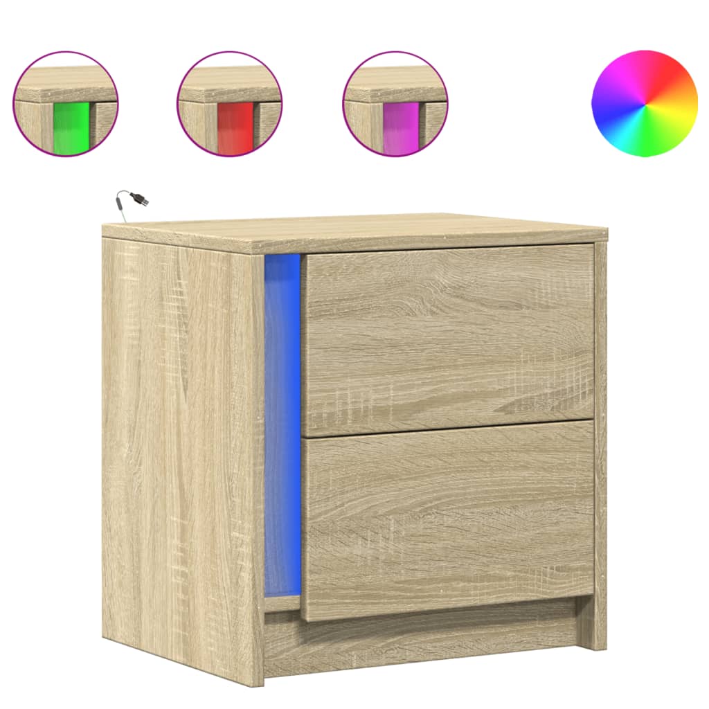 Armoire de chevet avec lumières LED chêne sonoma - XIOS