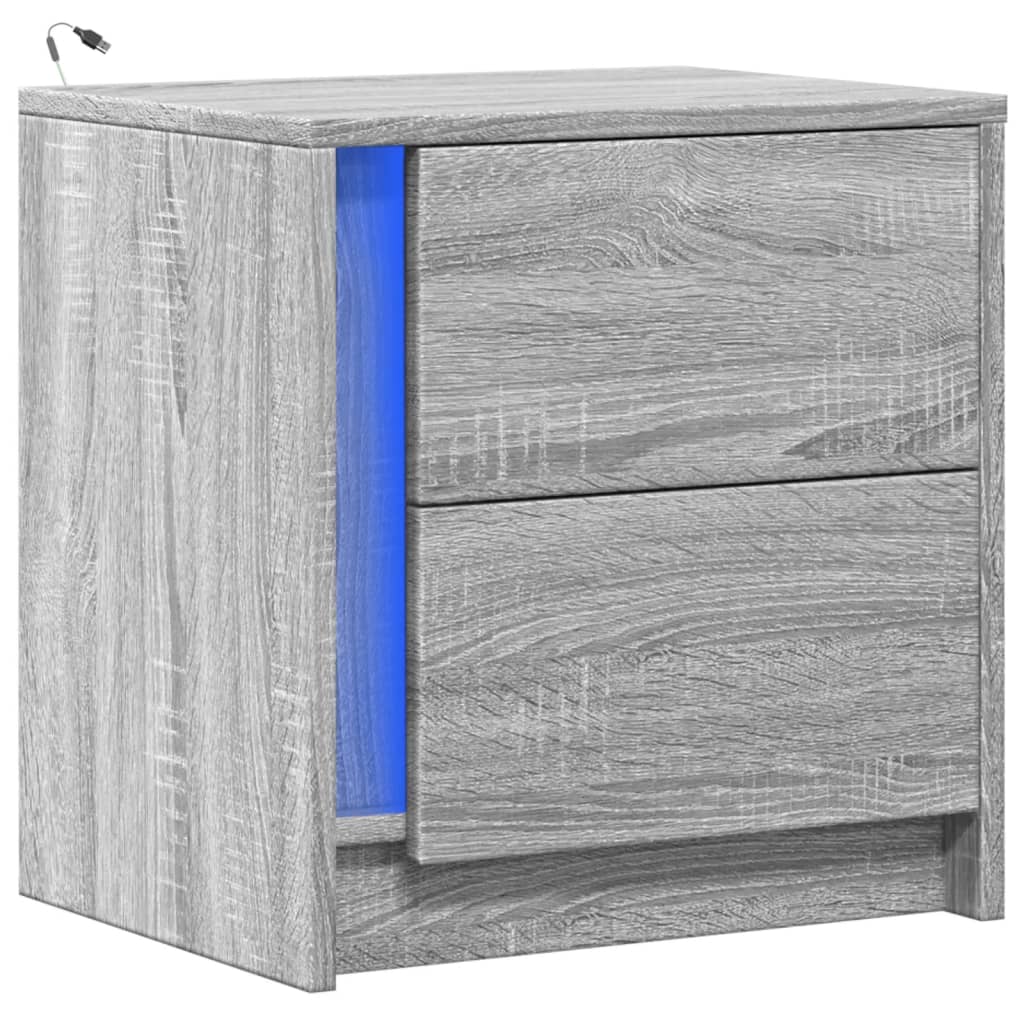 Armoire de chevet et lumières LED sonoma gris bois d'ingénierie - XIOS