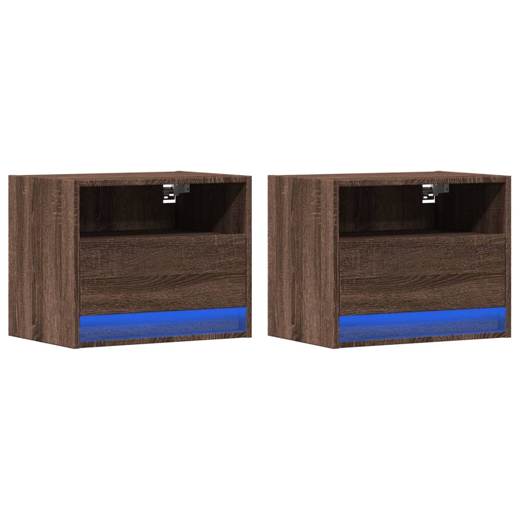 Tables de chevet murales avec lumières LED 2 pcs chêne marron - XIOS