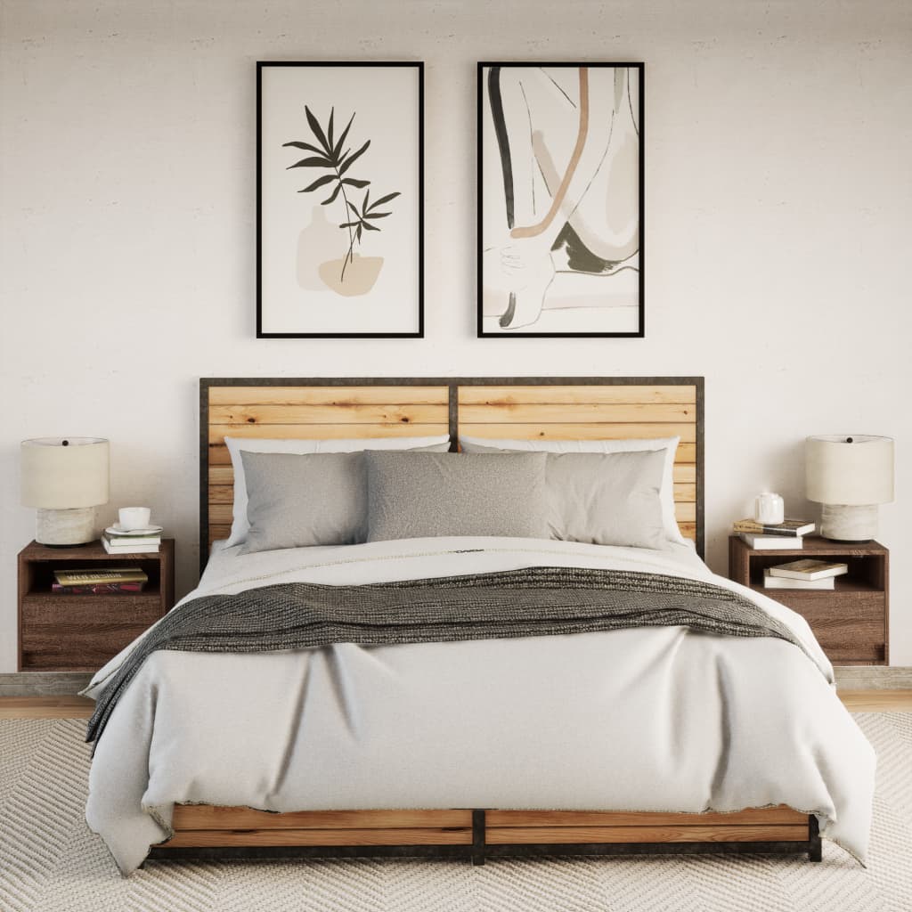 Tables de chevet murales avec lumières LED 2 pcs chêne marron - XIOS