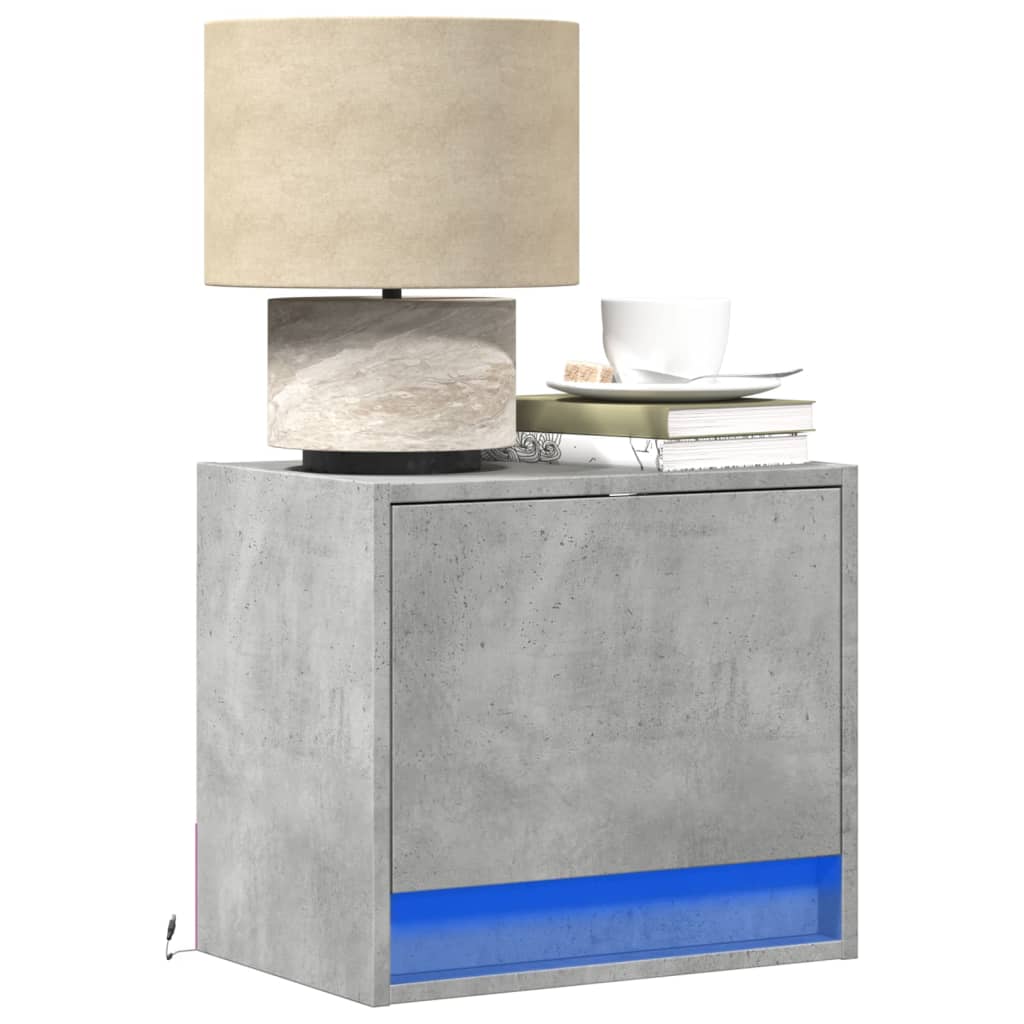 Tables de chevet murales avec lumières LED 2 pcs gris béton - XIOS