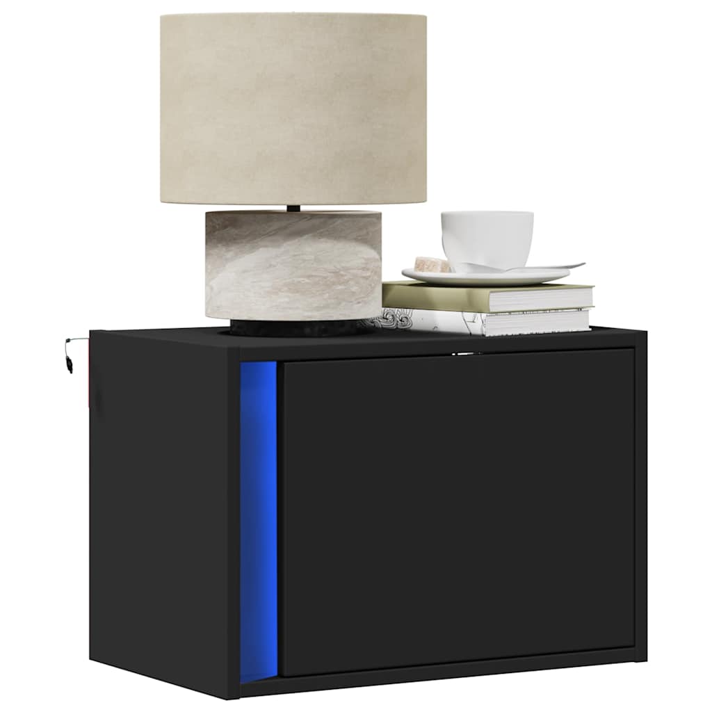 Tables de chevet murales avec lumières LED 2 pcs noir - XIOS
